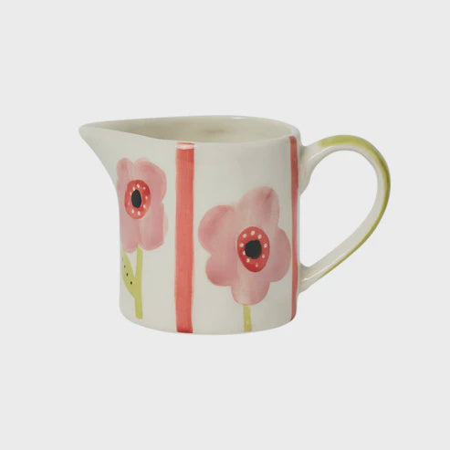 Jug: Stoneware Creamer Hand-Painted Floral - Pink - Belly Button Designs