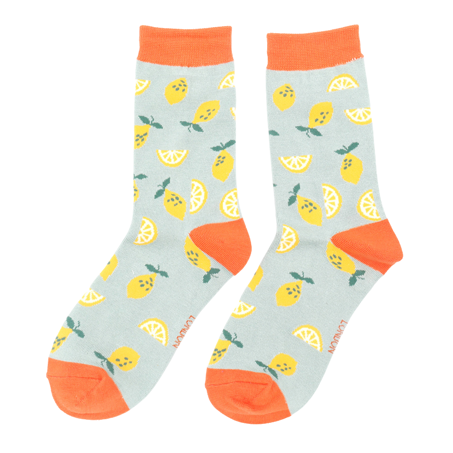 Ladies Socks: Bamboo Lemons - Powder Blue - Miss Sparrow