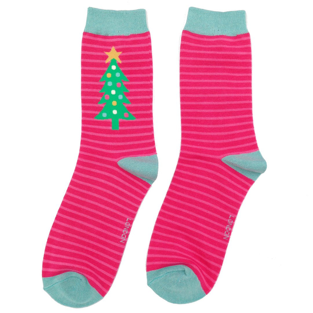 Socks: Festive Trees - Pink - Miss Sparrow