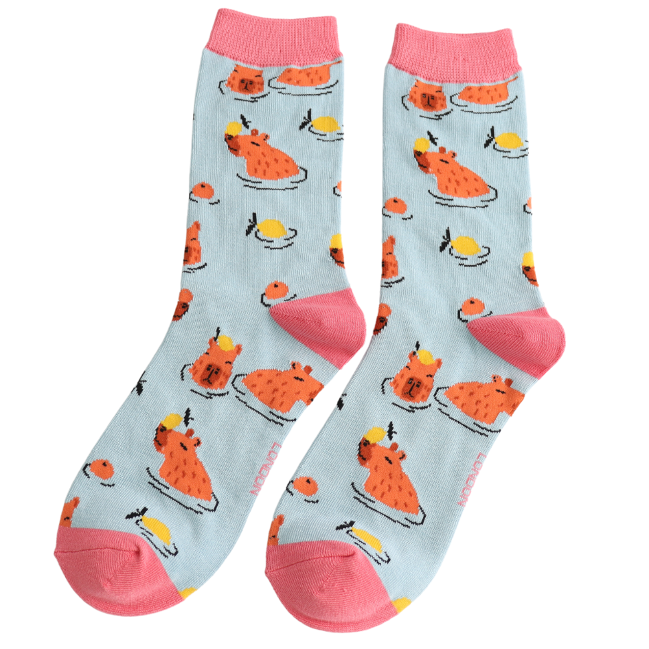 Ladies Socks: Bamboo Capybara - Powder Blue - Miss Sparrow