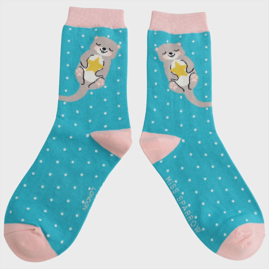 Ladies Socks: Bamboo Otter - Teal - Miss Sparrow
