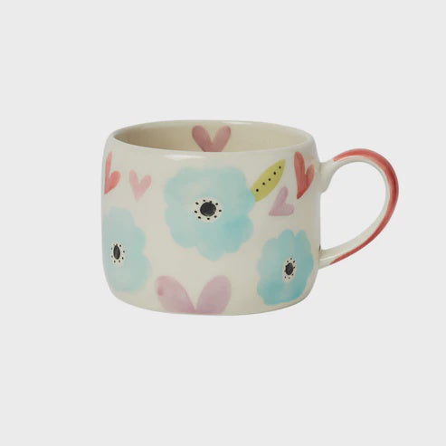 Mug: Stoneware  Hand-Painted Floral - Multi - Belly Button Designs