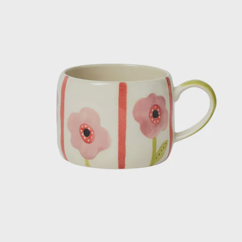 Mug: Stoneware Hand-Painted Floral - Pink - Belly Button Designs
