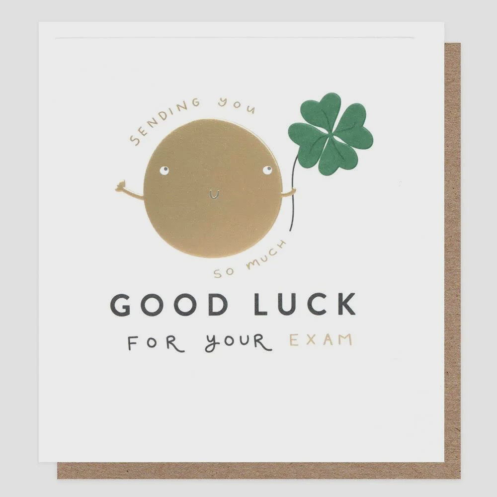 Good Luck Exams Card: Smiley Gold Foil - Gold - Caroline Gardner