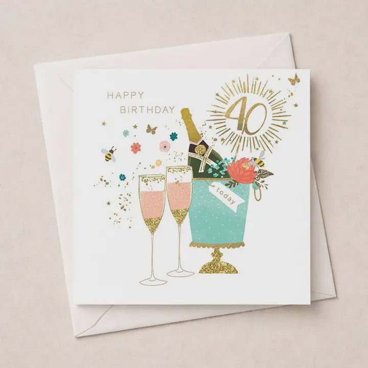 Age Birthday 40th Card: Bottle of Bubbly Gold Foil  - Hammond Gower