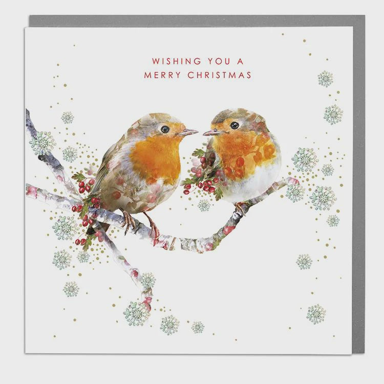 Christmas Card: Two Robins Wildlife Botanical - Lola Design