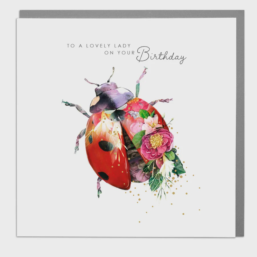 Birthday Card: Lovely Lady Ladybird Wildlife Botanical - Lola Design