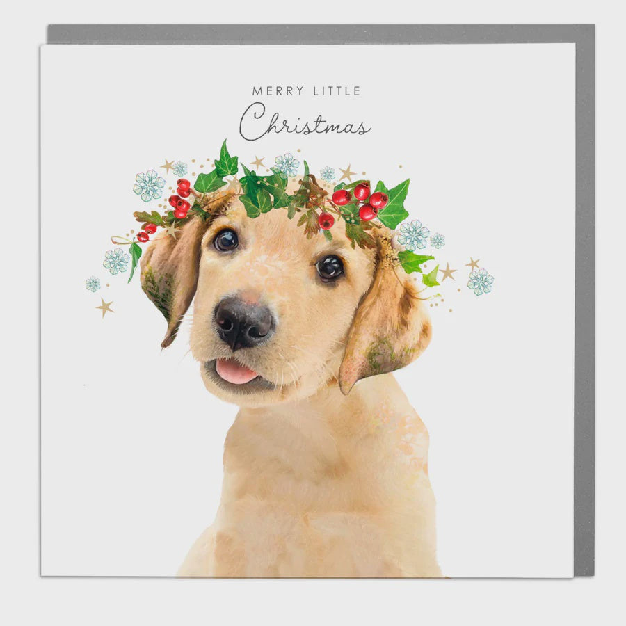 Christmas Card: Golden Labrador Puppy Wildlife Botanical - Lola Design