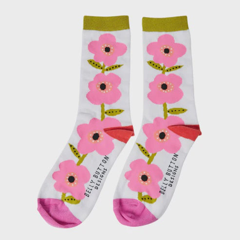 Ladies Socks: Bamboo Mauve Flower - Belly Button Designs