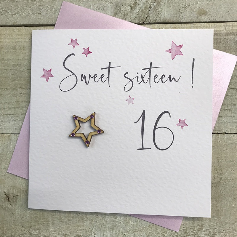 Age 16: Sweet Sixteen - wooden heart - White Cotton Cards