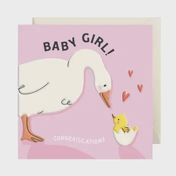 New Baby Card:  Baby Girl Goose Embossed - Rosanna Rossi