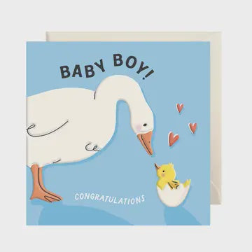 New Baby Card:  Baby Boy Goose Embossed - Rosanna Rossi