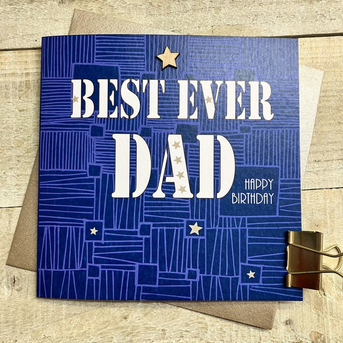 Dad Card: Doodles Hand Finished Wood Star - Blue - White Cotton Cards
