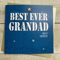 Grandad Card: Doodles Hand Finished Wood Star - Blue - White Cotton Cards