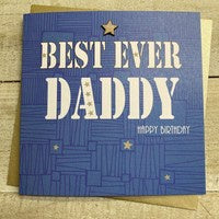 Daddy Card: Doodles Hand Finished Wood Star - Blue - White Cotton Cards