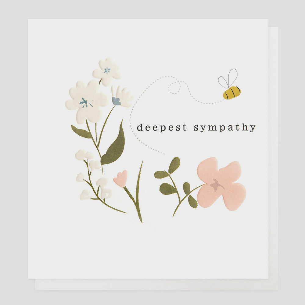 Sympathy  Card: Gold Foil  Deepest Sympathy Floral with Little Bee  - Caroline Gardner