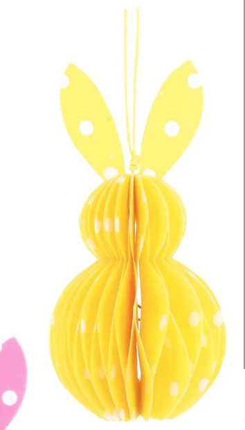 Easter Hanging Dec: Paper Honeycomb Bunny - Yellow - Gisela Graham