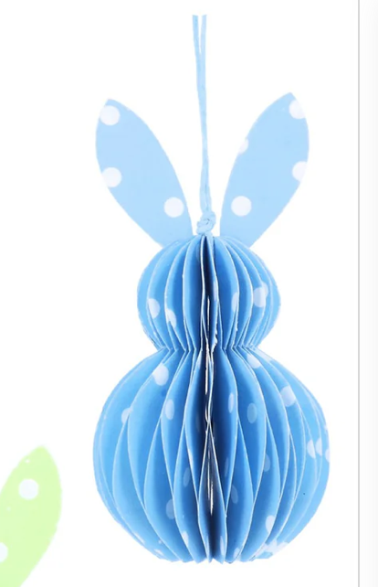 Easter Hanging Dec: Paper Spot Honeycomb Bunny - Blue - Gisela Graham