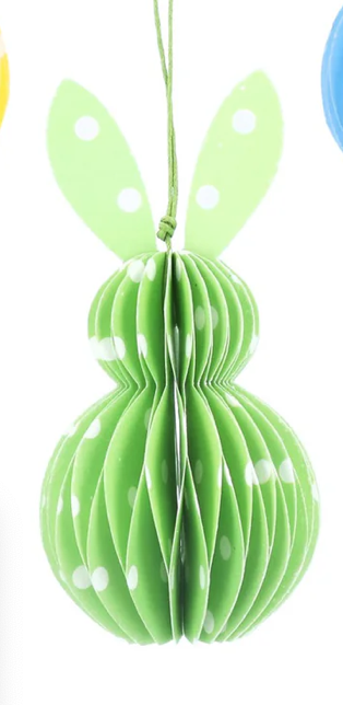 Easter Hanging Dec: Paper Honeycomb Bunny - Green - Gisela Graham