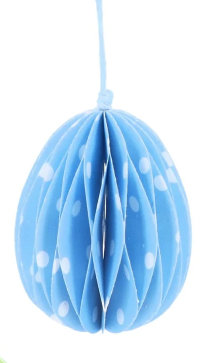 Easter Hanging Dec: Paper Honeycomb Spotty Egg - Blue - Gisela Graham