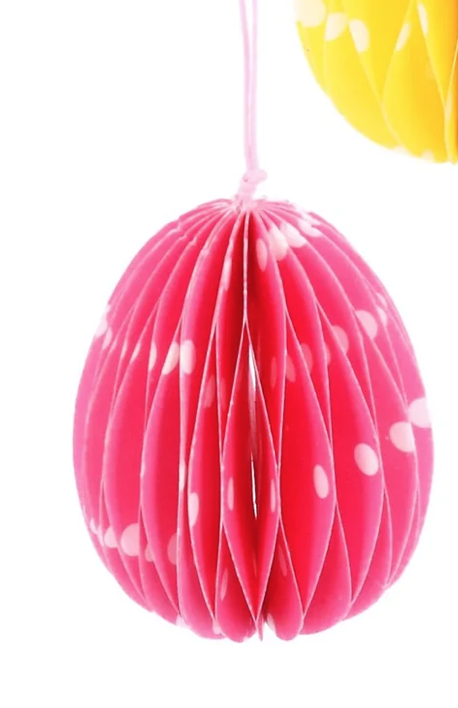 Easter Hanging Dec: Paper Honeycomb Spotty Egg - Pink - Gisela Graham