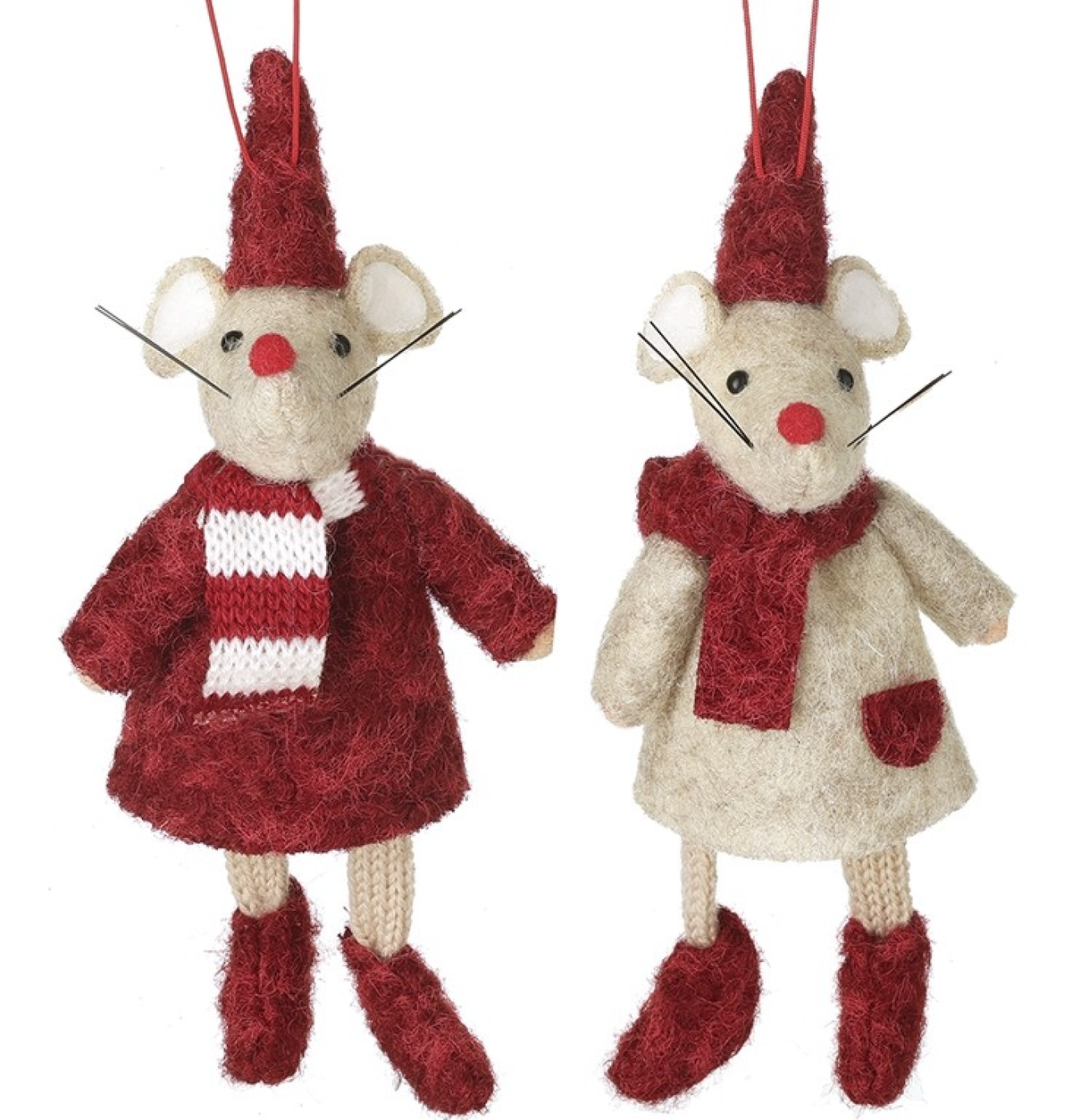 Christmas Tree Decoration: Felt Mouse w Scarf  - Red - Heaven Sends