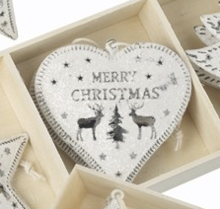 Christmas Tree Decoration: Metal Heart Cut Out Reindeer  - White - Heaven Sends