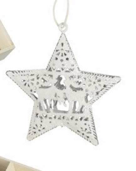 Christmas Tree Decoration: Metal Star Cut Out Reindeer  - White - Heaven Sends