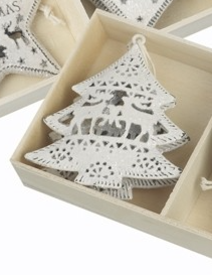 Christmas Tree Decoration: Metal Xmas Tree Cut Out Reindeer  - White - Heaven Sends