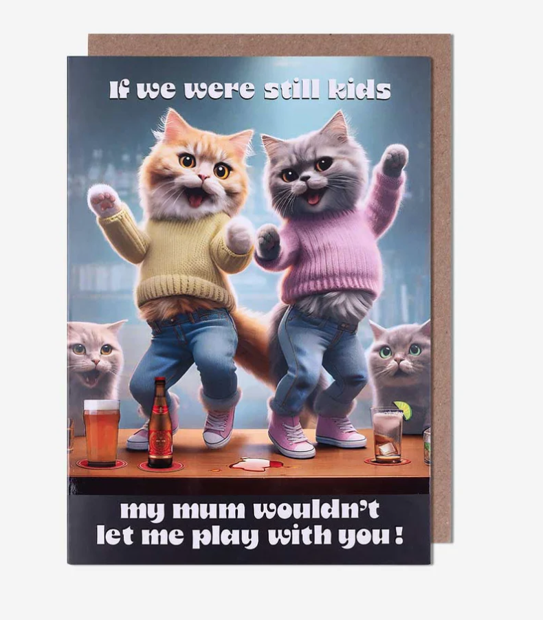 Card: Cats dancing on table   Arklife - Pigment