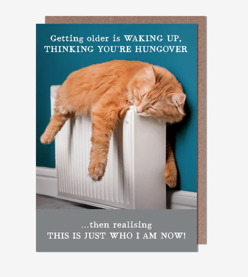Card: Hungover cat on radiator   Animal Antics - Pigment