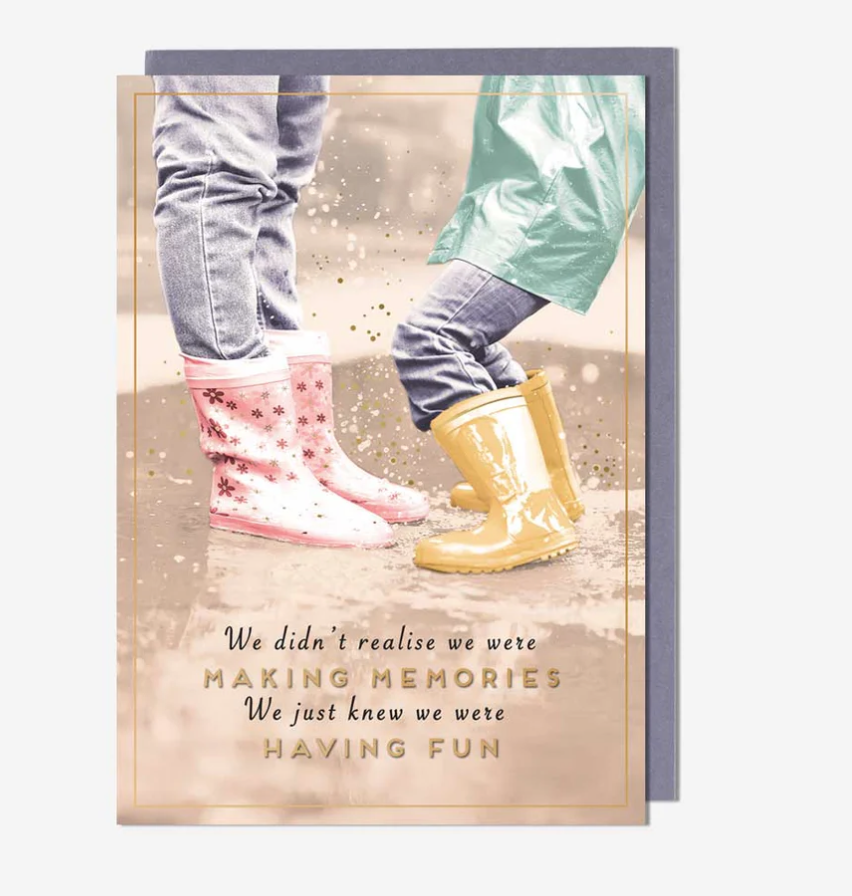Friend Card: Making memories wellies in the rain   Love Unlimited - Pigment