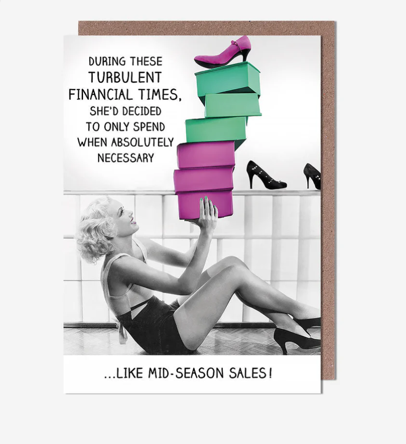 Female Birthday Card: Turbulent financial times   Rib Ticklers - Pigment