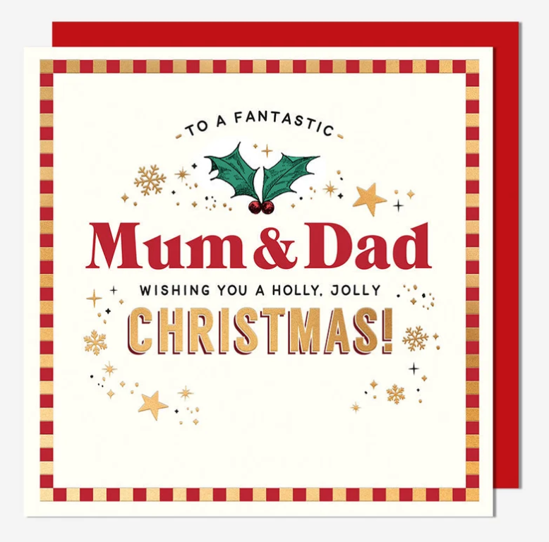 Christmas Card: Mum & Dad Holly Jolly Christmas - Pigment