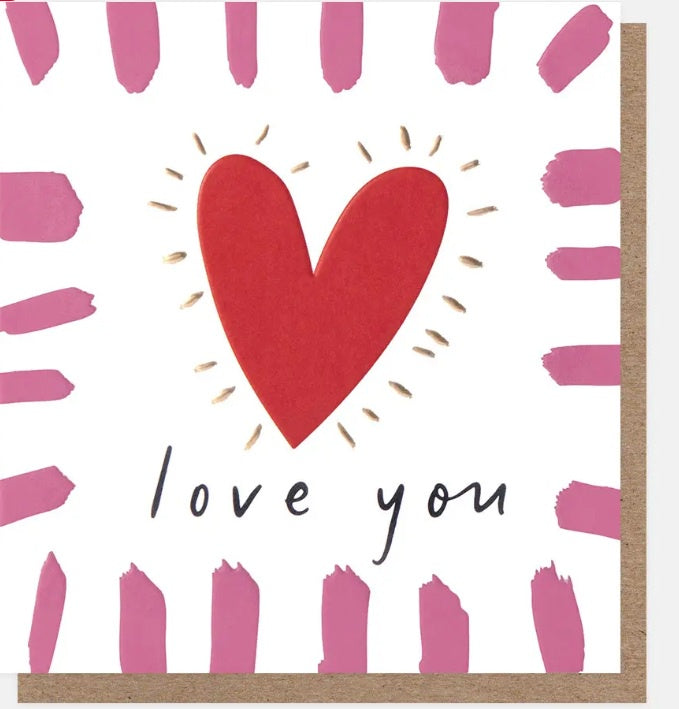 Valentine Card: Love You Heart With Brushed Border - Caroline Gardner