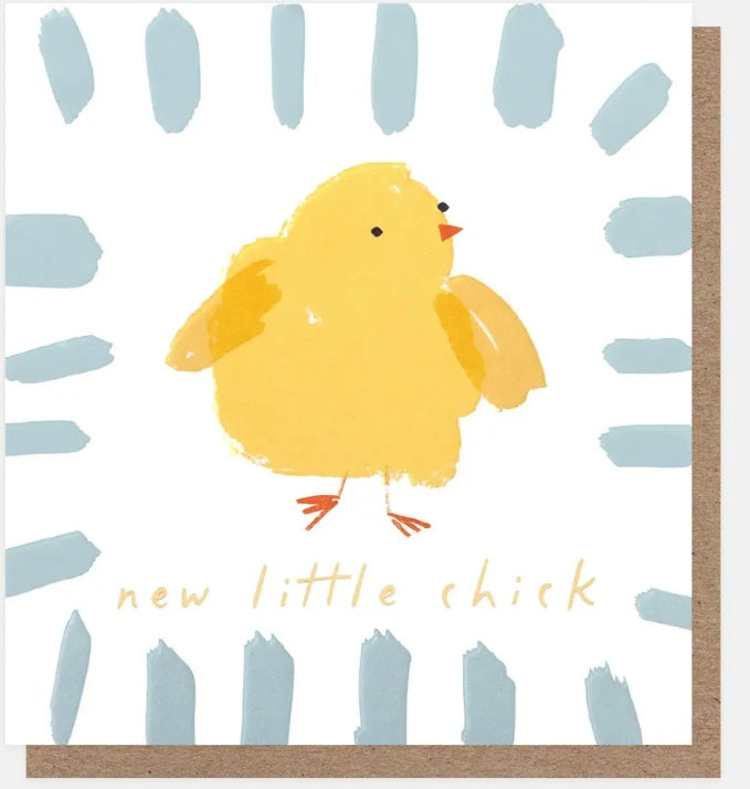 New Baby Card: New Little Chick Blue Border  - Caroline Gardner