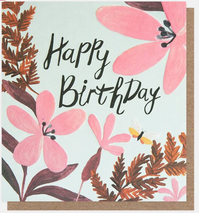 Birthday Card: Pink Flowers With Butterfly - Caroline Gardner