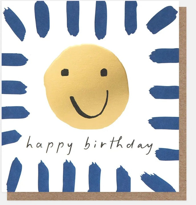 Birthday Card: Gold Sun Blue Border Happy Birthday - Caroline Gardner