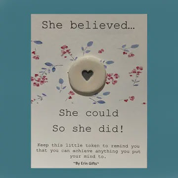 Token: Ceramic Pocket Wish Token - She Believed  - White - By Erin Cards & Gifts