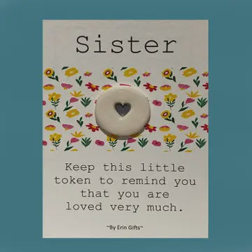 Token: Ceramic Pocket Wish Token - Sister - White - By Erin Cards & Gifts