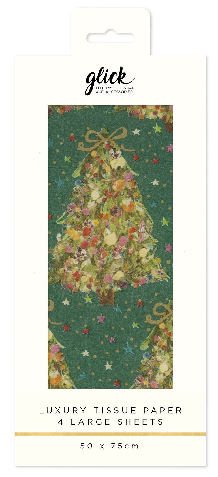 Tissue Paper: Xmas Trees 4 sheets CHRISTMAS TISSUE EXQUISITE EVERGREEN GREEN - Green - Glick