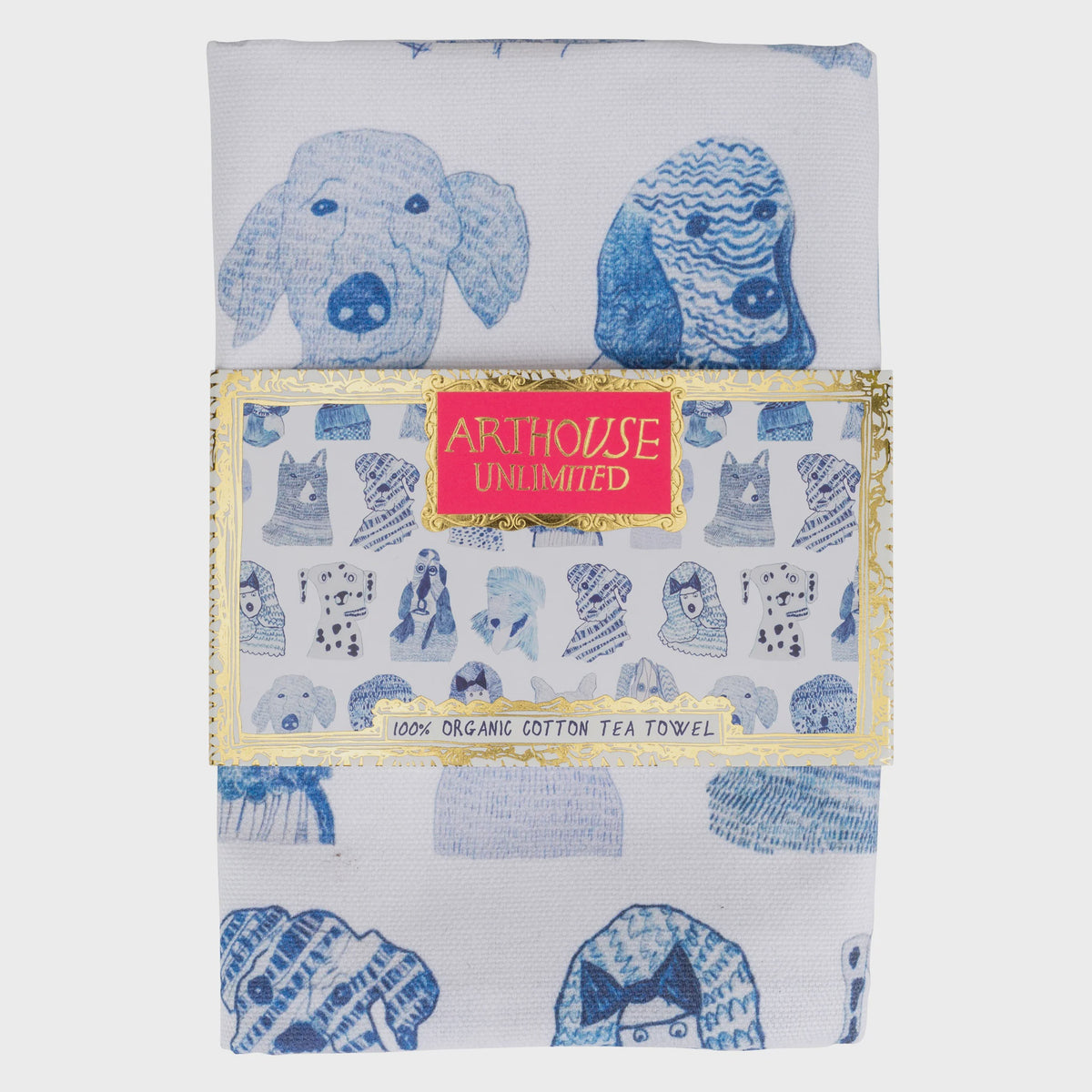Tea Towel: Dogs Artwork Organic Cotton - Blue - ArtHouse Unlimited