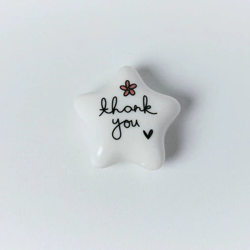 Star Pebble: Porcelain Token Thank You - White - BellyButton Designs