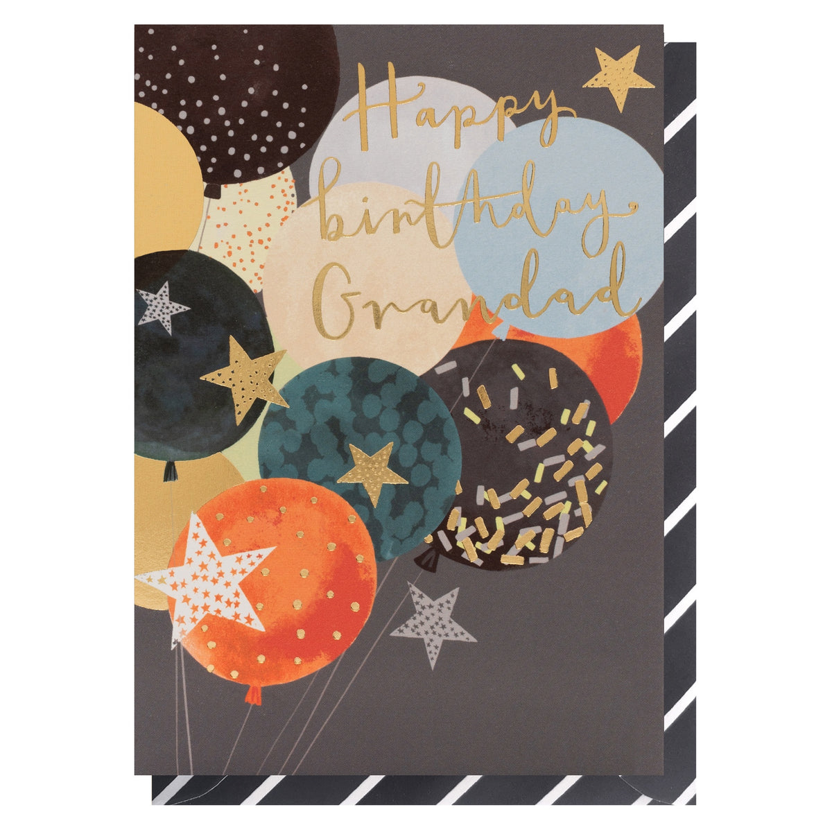Grandad Card: Gold Foil Balloons - Colourful - Louise Tiler