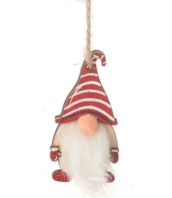 Christmas Tree Decoration: Wood Gonk Beard Striped Hat  - Natural - Heaven Sends