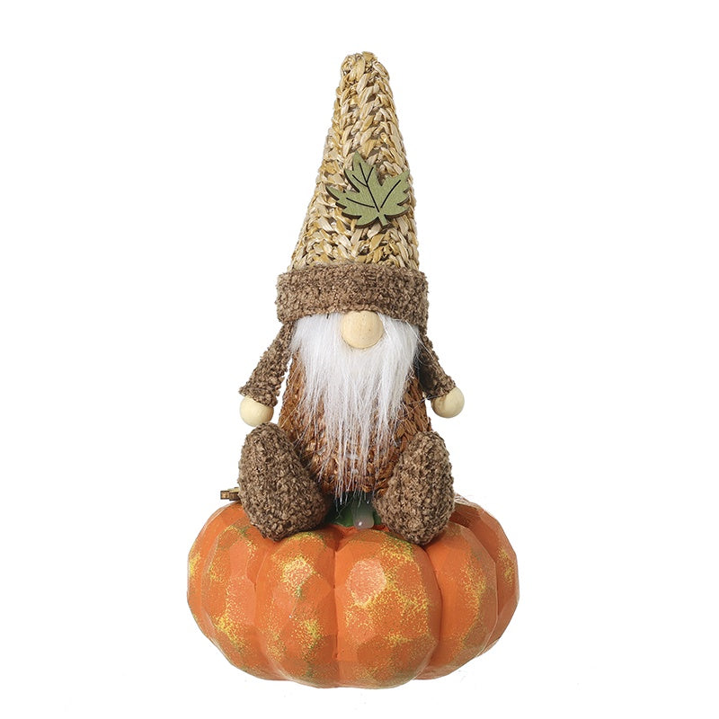 Autumn Ornament: Resin Wool Pumpkin w Sitting Gonk - Orange - Heaven Sends