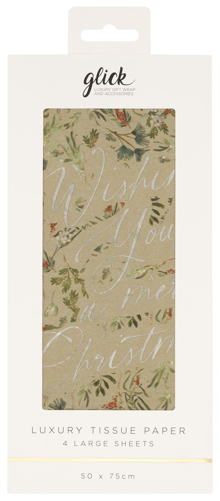 Tissue Paper: Merry Christmas 4 sheets CHRISTMAS Embrace Gold  - Glick