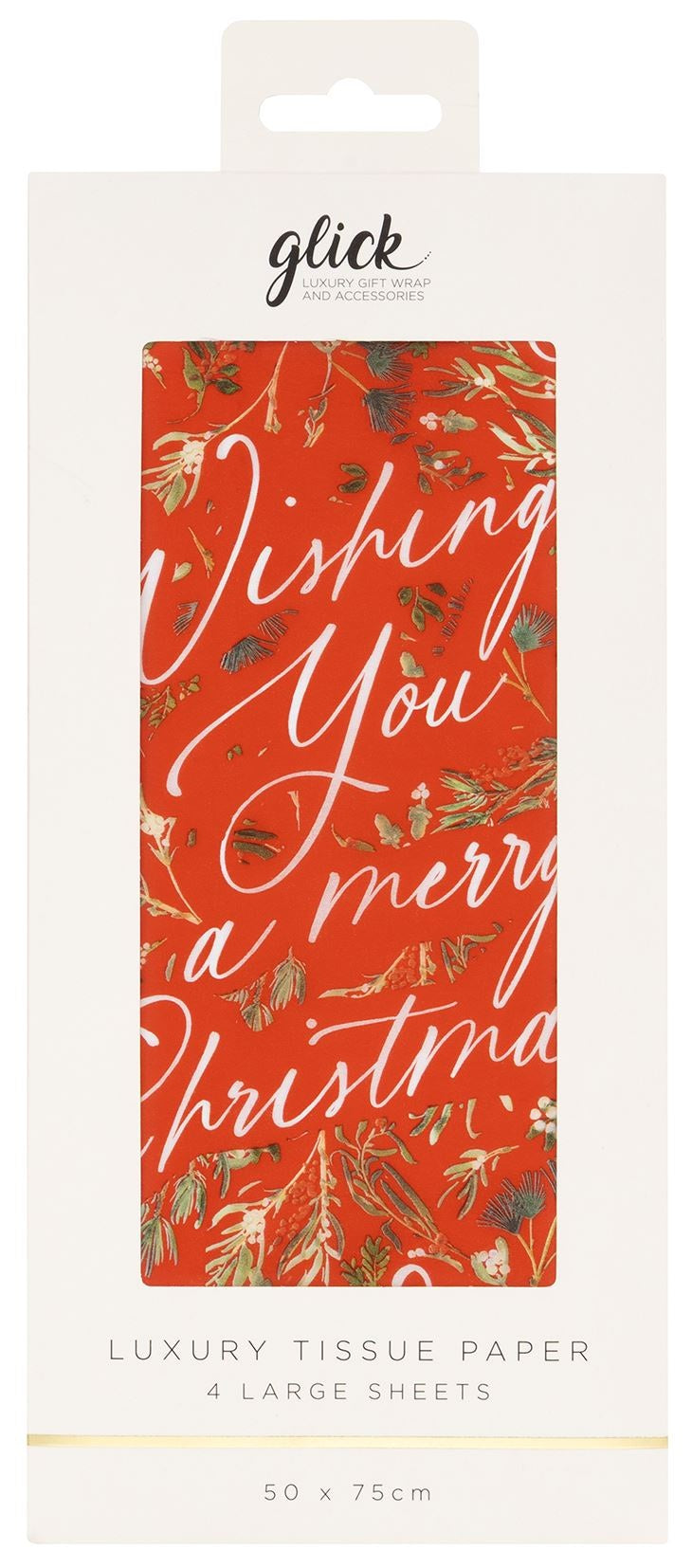 Tissue Paper: Merry Christmas 4 sheets CHRISTMAS Embrace Red - Glick