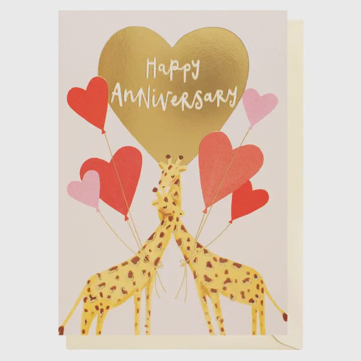 Anniversary Card:  Anniversary Giraffes GOLD FOIL - Louise Tiler