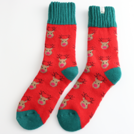 Socks: Winter Reindeer - Red - Miss Sparrow
